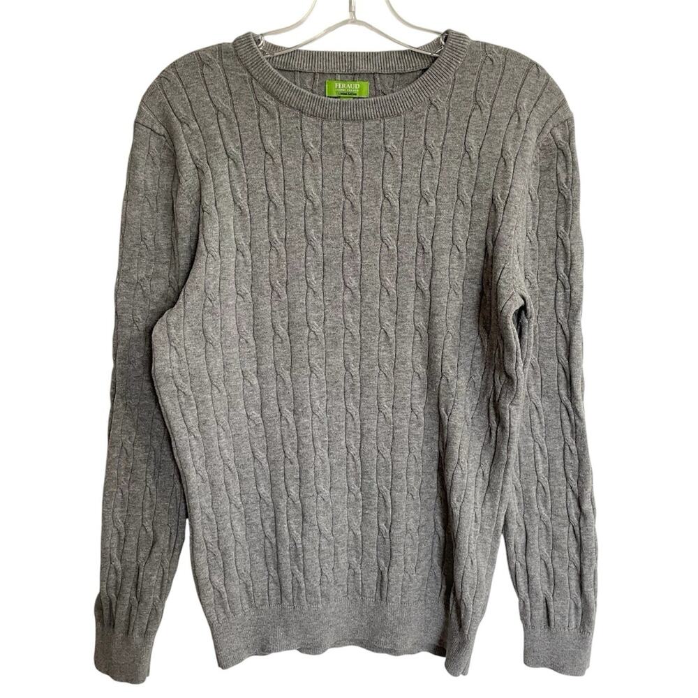 Gianni Feraud Cable Crew Sweater Size Medium Gray Women Cotton Long Sleeve
